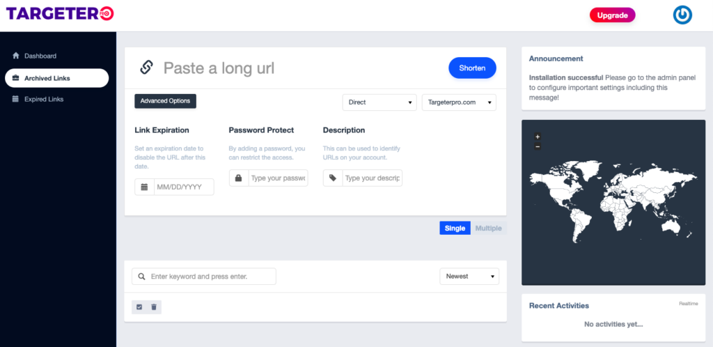 Archived Links menu displaying Archived Links saftey Features