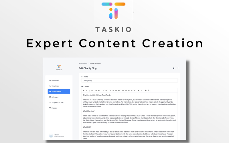 Expert Content Creation Feature of Taskio.