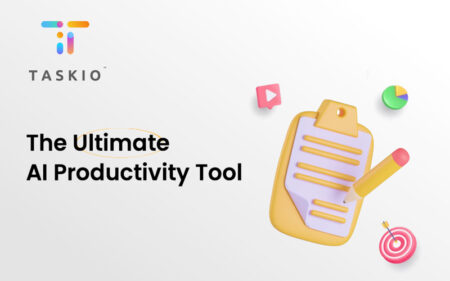 Feature image displaying Graphical representation of a magnifier and a dashboard screen of Taskio. - Best time tracking software