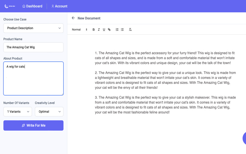 write bot - ai content writers content creation dashboard