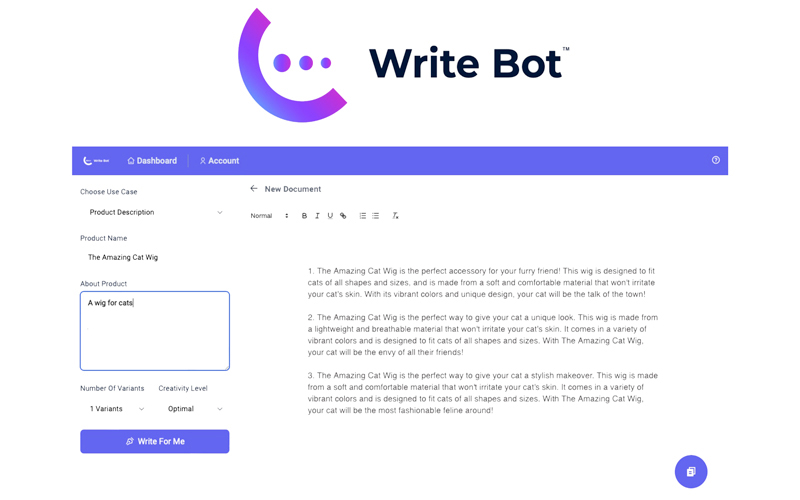 write bots content creation dashboard