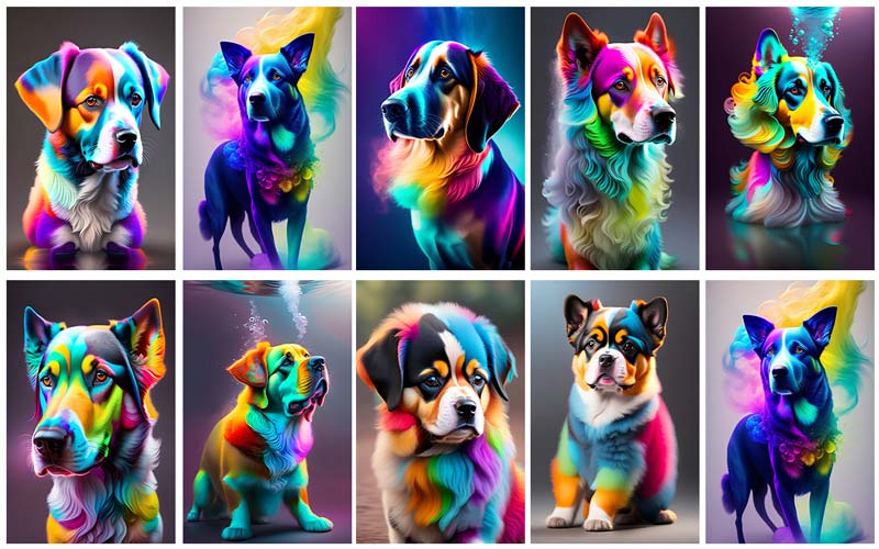 Collage of adorable dogs sitting - dog art pictures