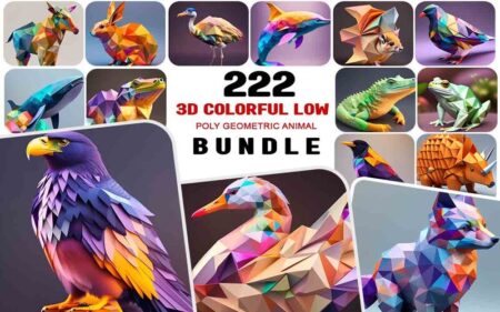 A collage of 15 animals displaying the geometric animal images bundle.