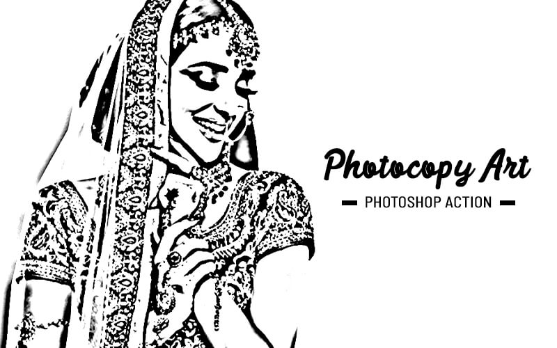 image showcases an indian bride image edited using photocopy art ps action