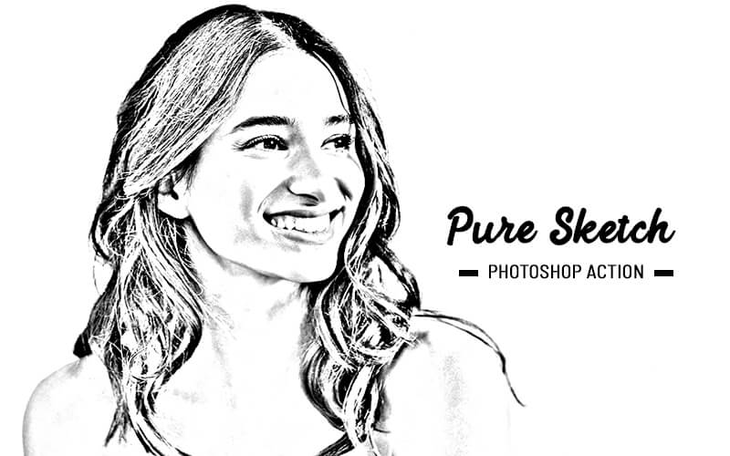 image showcases a woman Pure Sketch Photoshop action effect