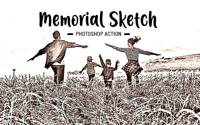 Image Showcases Children running in the field using Memorial Sketch