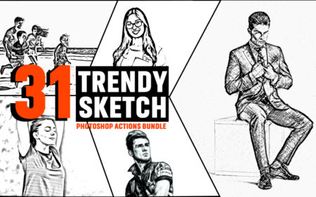 Trendy sketch photoshop actions bundle feature image
