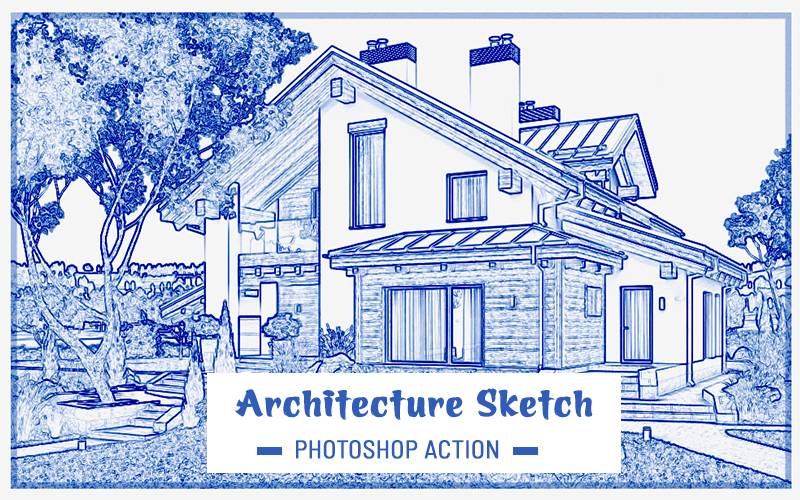 This image displays the architecture sketch photoshop action in the bundle.