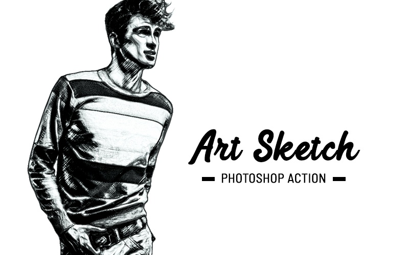 This image displays the art sketch photoshop action in the bundle.