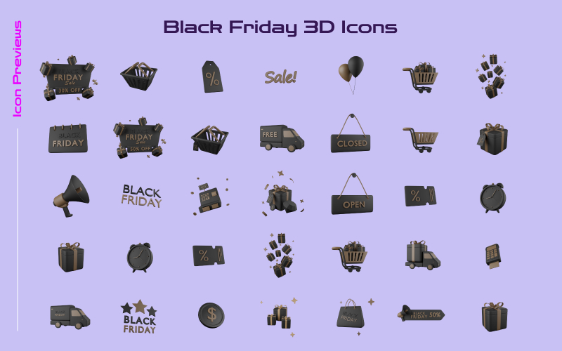 The image is a collage of all the black friday icons.