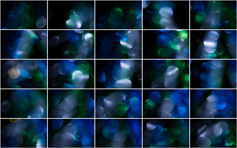 A collage of blue and green bokeh effects