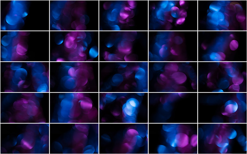 A collage of blue and magenta bokeh effects
