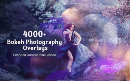 Feature image of 4000+ Bokeh Photography Overlays Displaying a picture of beautiful female model with the bokeh effect posing in a forest background