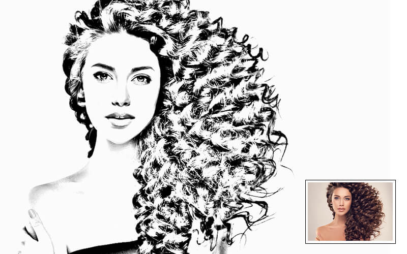 Clean Sketch of a Woman with curly hair