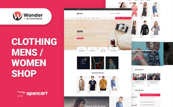 open cart theme displaying a clothing store theme webpage with product hovering display