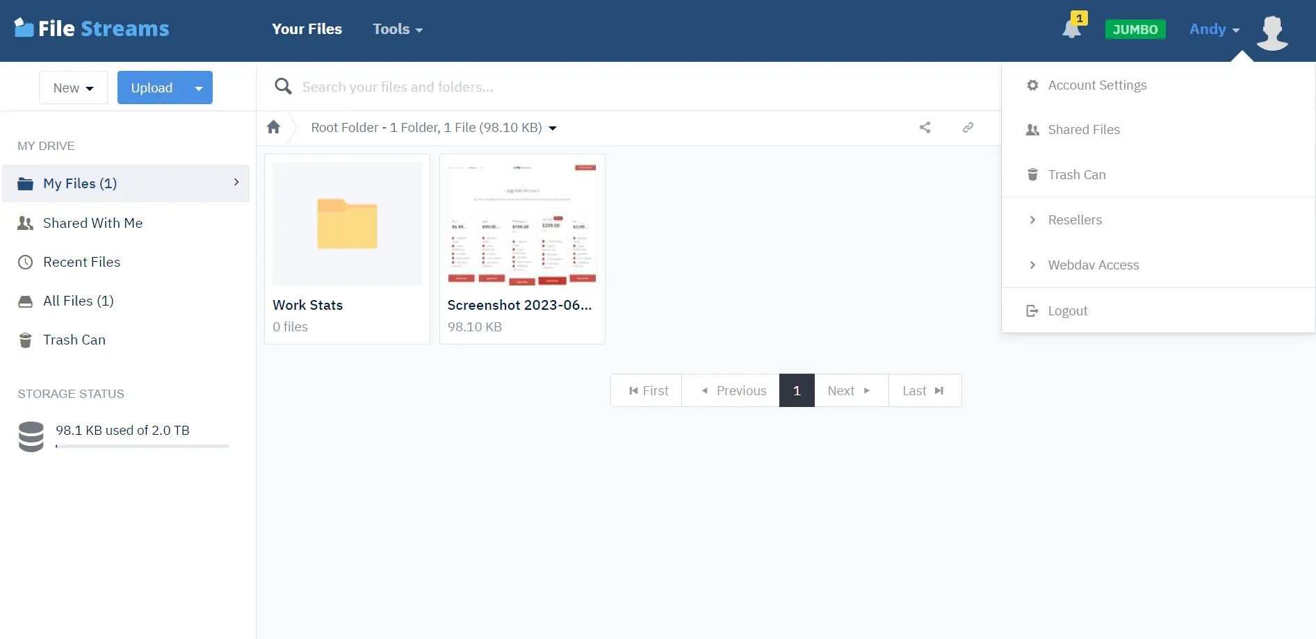 <strong>FileStreams User Dashboard</strong>