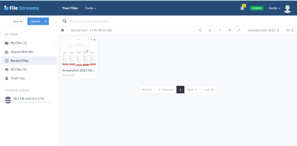 FileStreams Recent Files showcasing newly uploaded files on the cloud