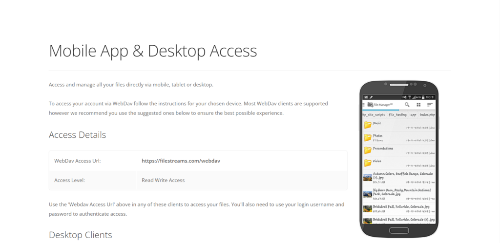 FileStreams displaying how to access files from multiple devices and instructions.