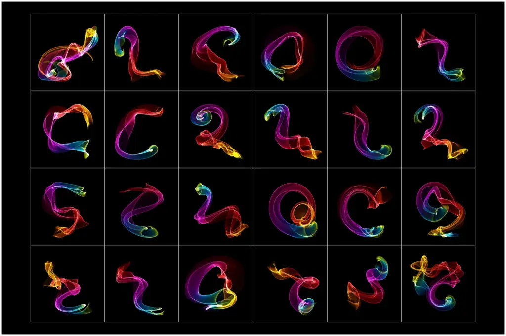 A flowing cascade of multicolored fabric resembling a rainbow