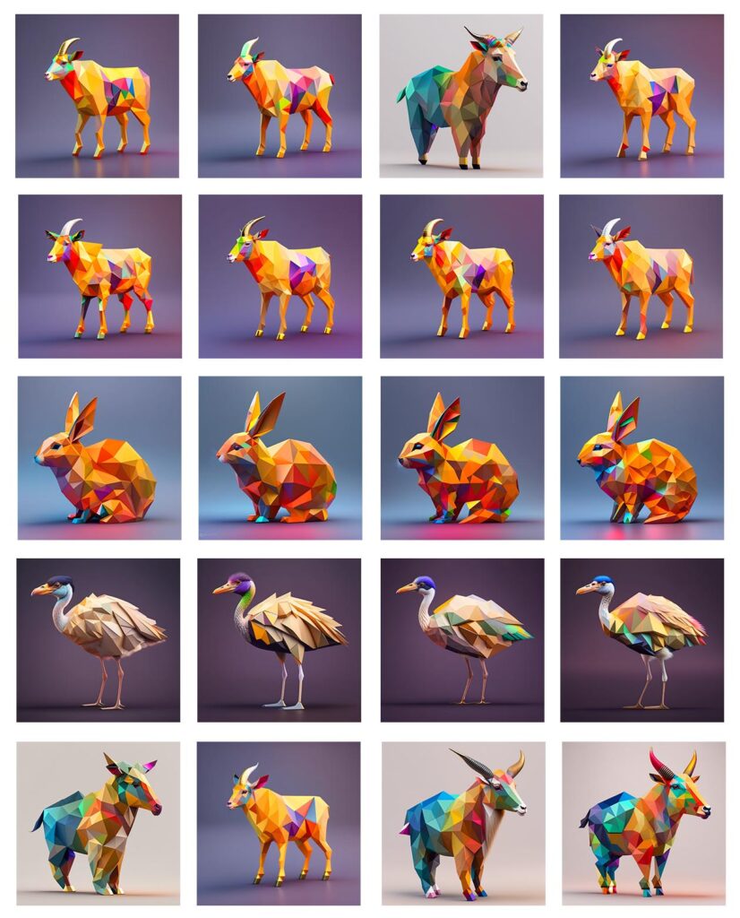 200+ 3D Colorful Geometric Animal Images Extended License