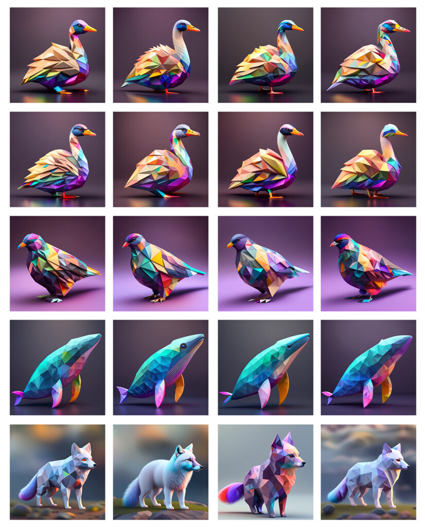 A collage of 20 images displaying the animal collection