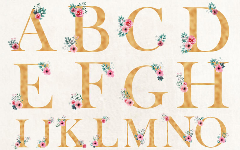 Golden floral letters