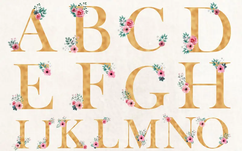 Golden floral letters
