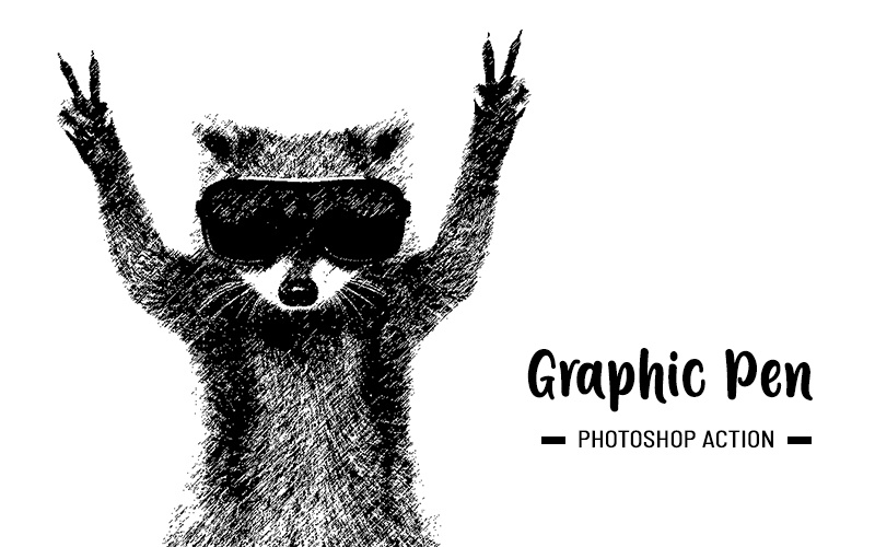 This image displays the graphic pen sketch photoshop action in the bundle.