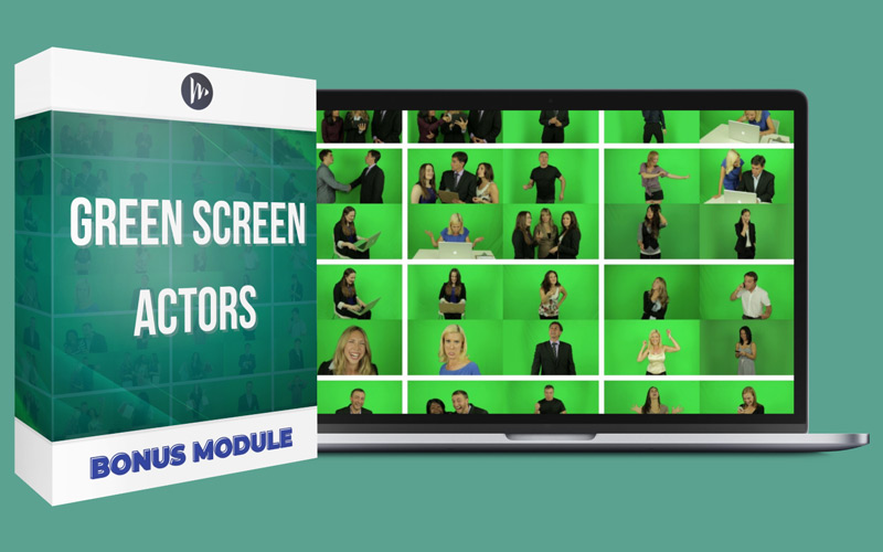 Green screen actors preview displaying multiple people standing Infront of green screens.