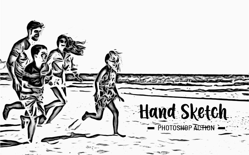 This image displays the hand sketch photoshop action in the bundle.