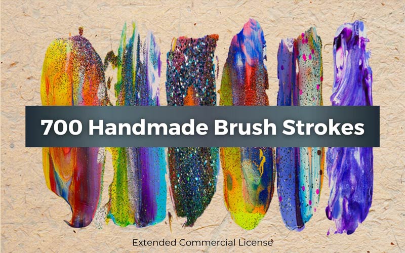 This image is displaying the various types of handmade brush strokes that the Handmade Brush Strokes bundle.