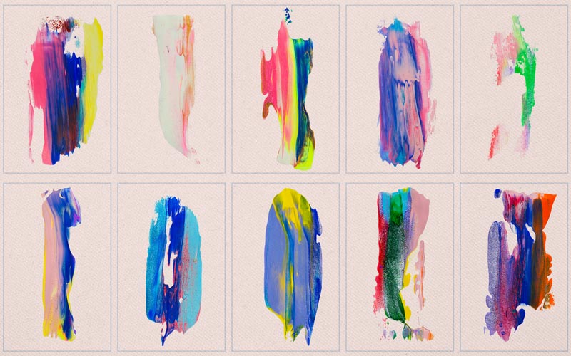 This image is collage of vibrant handmade brush strokes.