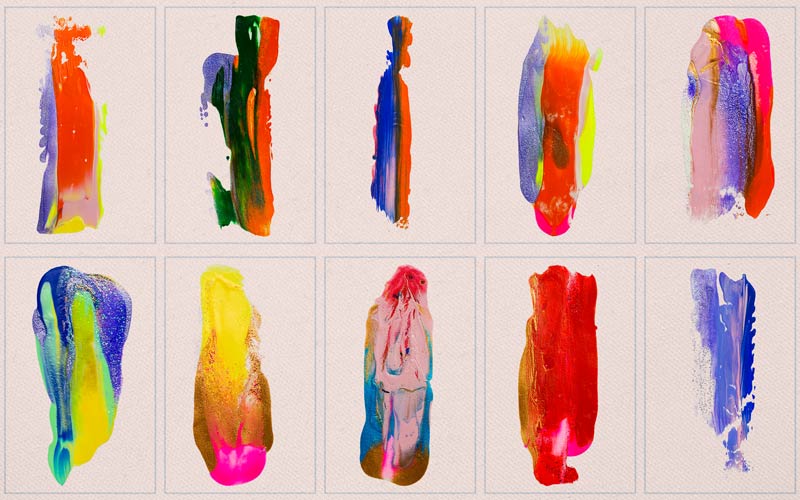 This image is collage of sparkly handmade brush strokes.