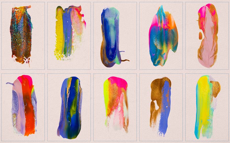 This image is collage of multicolored handmade brush strokes.