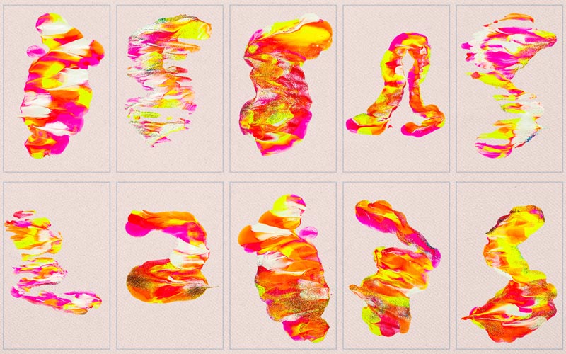 This image is a collage of summer shades brush strokes.
