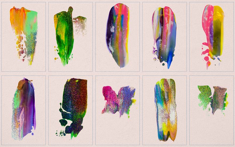 This image is collage of multihued handmade brush strokes.