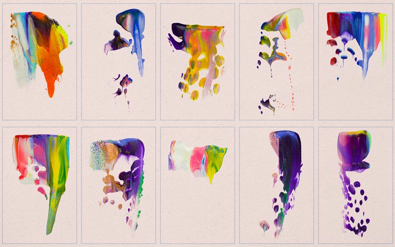 This image is a collage of multicolored blurry handmade brush strokes.