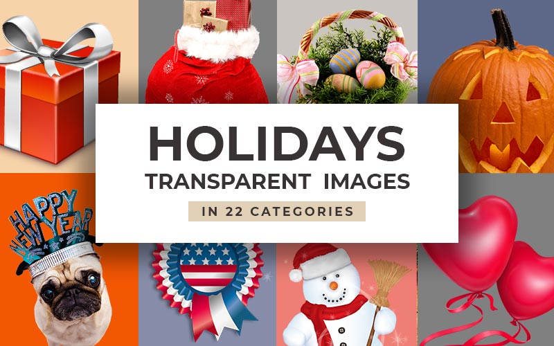 This image is a collage of all the holidays that the holidays transparent images bundle consists of