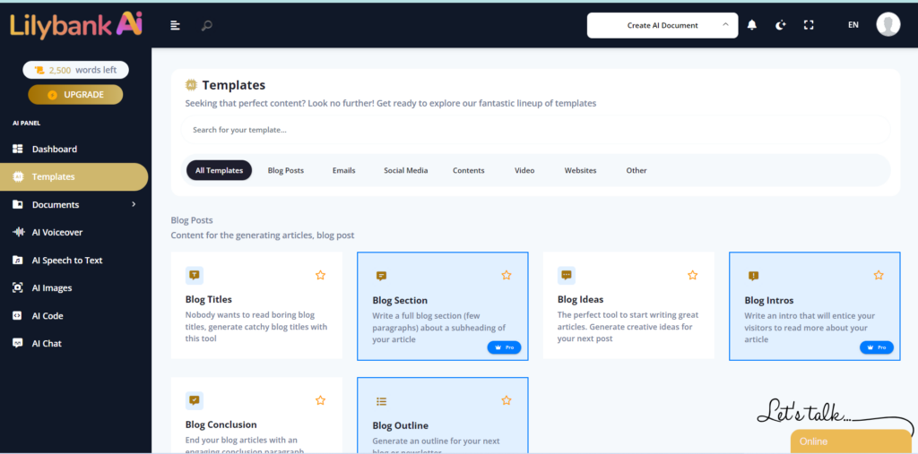 LilyBank all templates tool to create content for different purposes