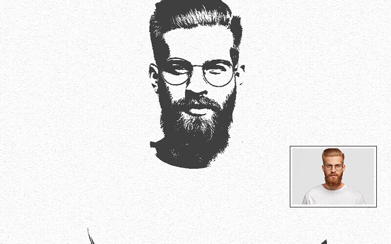 A man with beard sketched using note paper sketch photoshop action