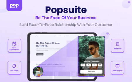 Feature image of Popsuite displaying a pop-up widget and features of the tool