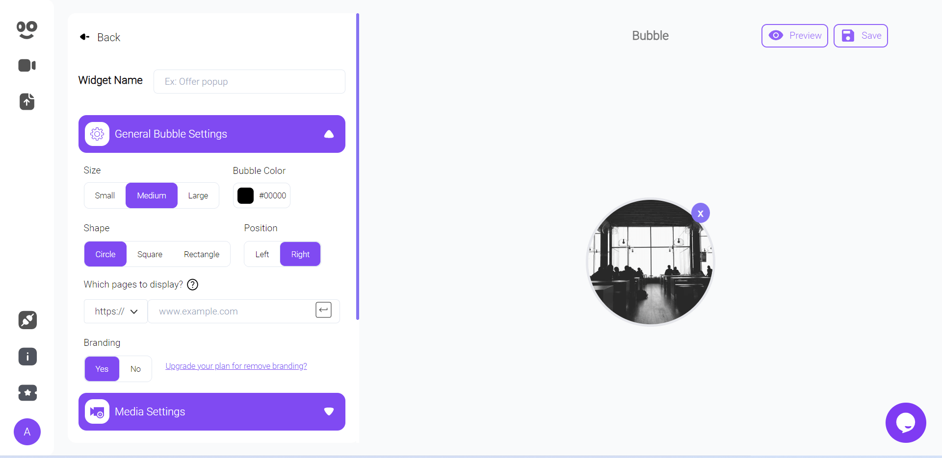 Pop suite - Video Widgets displaying widget settings and editing options