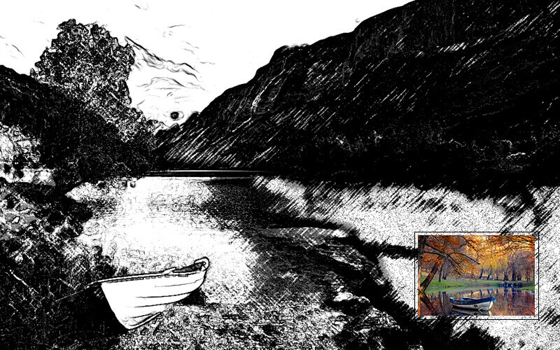 Real Pencil Sketch Photoshop Action of a landscape