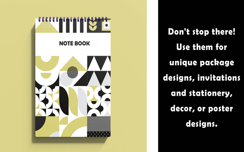 This image shows how you can use the geometric patterns to design the cover of a notebook