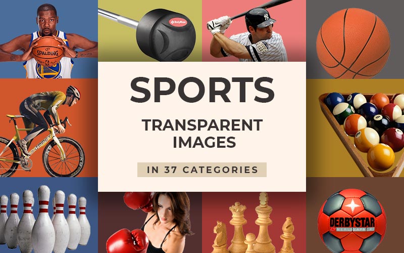 This image is a collage of the various sports that the sports transparent images bundle consists of.