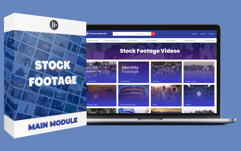 Stock Footage preview showcasing multiple stock footage videos on a pc screen