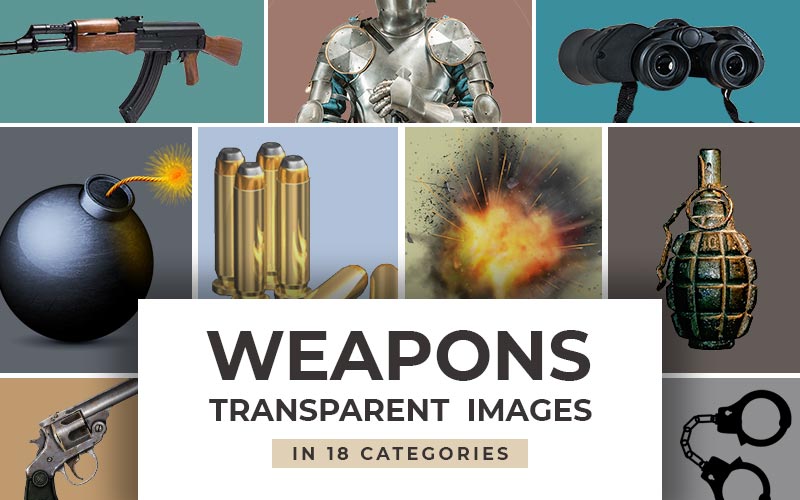 This image is a collage of all the weapons in the weapons transparent images bundle.