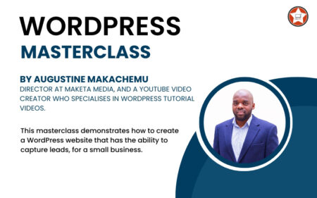 Feature image of the WordPress Masterclass teaching how to build a wordpress website displaying the author details and picture.