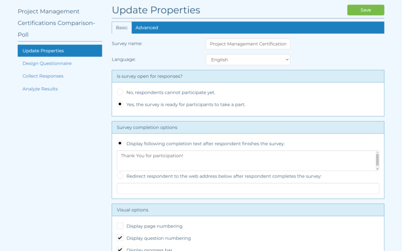 AkioSurvey - quick survey maker user interface, displaying a clean and intuitive design