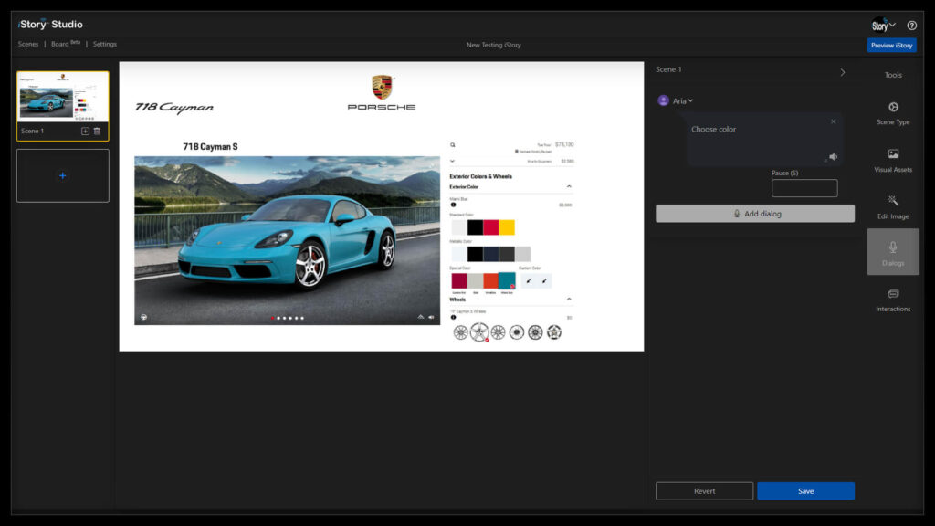 iStory Interactive Storytelling tool creating a interactive image for a Porsche cayman in the tool
